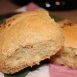 Two lentil curry buns on a work surface