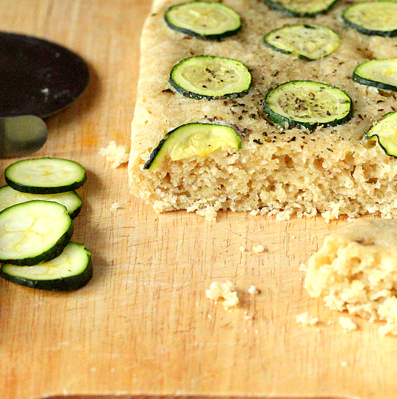 Zucchini Basil focaccia. Gluten free Gum free focaccia Bread Recipe | Vegan Richa