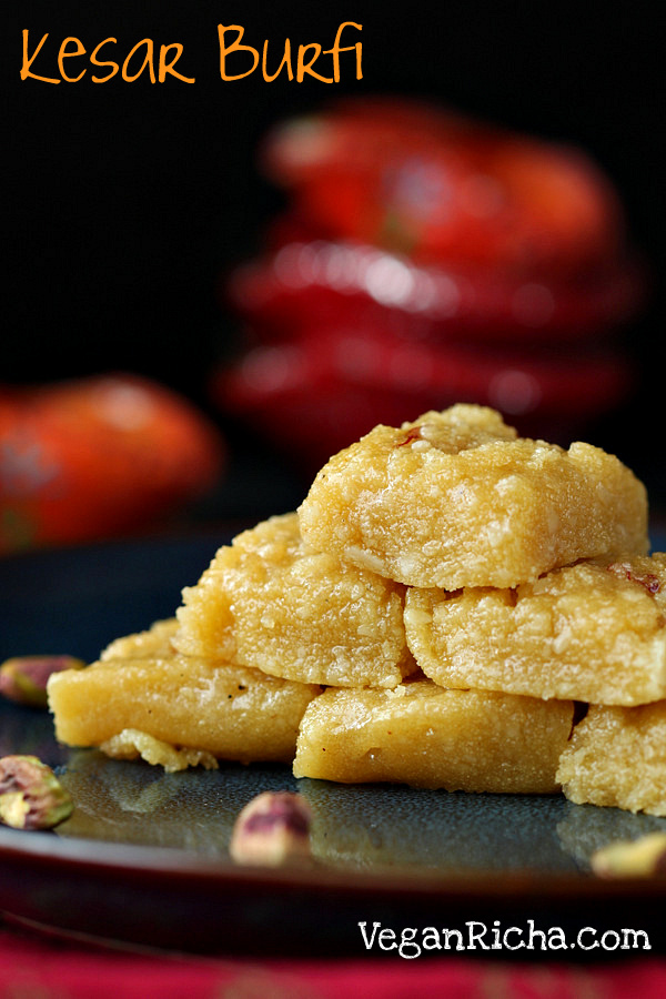 Vegan Kesar Burfi - Almond Semolina Fudge | Vegan Richa