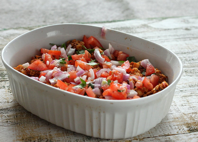 Nacho Mac and Cheese Casserole with Taco Tempeh meat | VeganRicha.com #vegan #nacho #mac