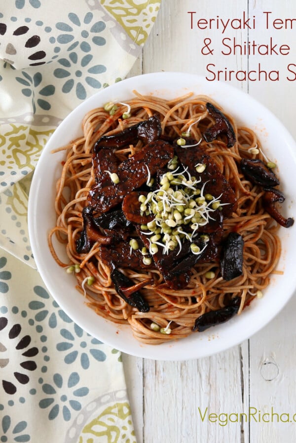 Teriyaki Tempeh with mushrooms and soba noodles. Homemade Vegan Teriyaki Sauce. How to make teriyaki sauce Tempeh & mushrooms. Vegan recipe. Easily Gluen-free. Serves 2