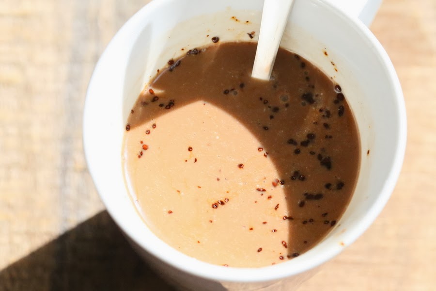 vegan milkshakes melted dark chocolate being stirred into almond milk