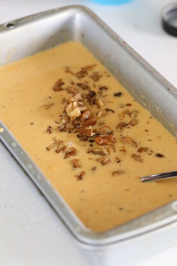 vegan ice cream recipe vegan carrot cake ice cream base in a metal loaf time ready to be frozen