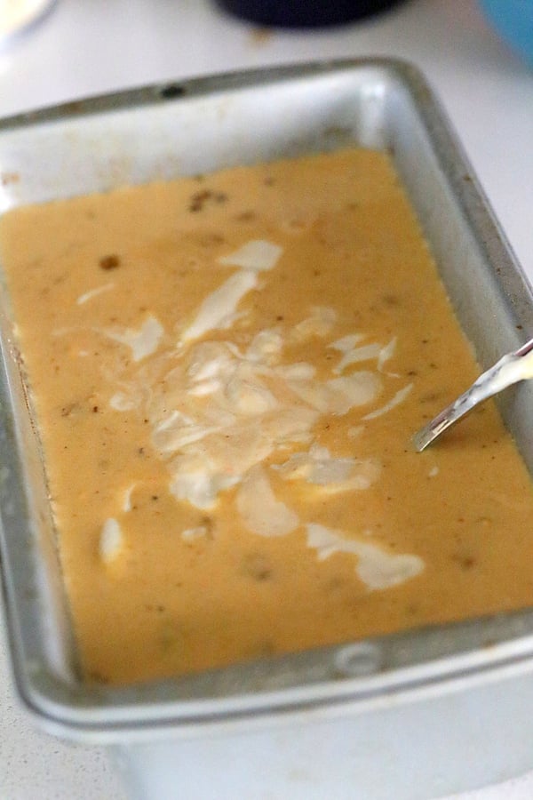 vegan ice cream recipe vegan carrot cake ice cream base being swirled with a fork