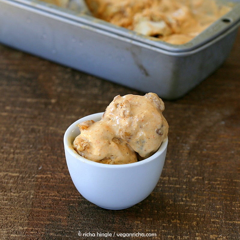 vegan ice cream recipe a serving of vegan carrot cake ice cream in a small white ramekin