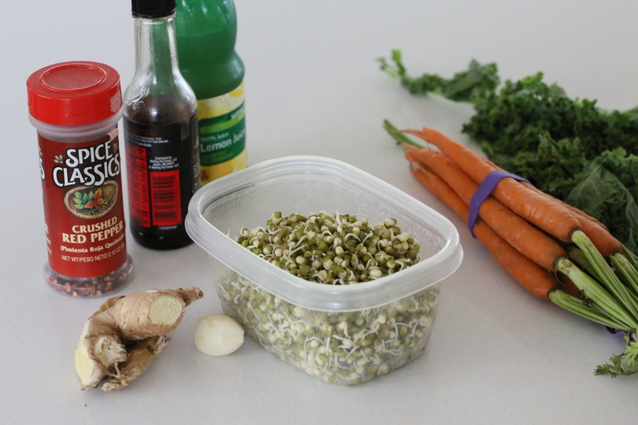 kale salad recipe ingredients for vegan kale salad recipe with mung bean sprouts and carrots
