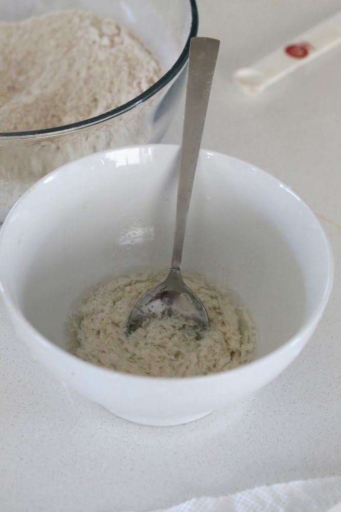 sweet potato biscuits almond milk being mixed with lemon juice and vinegar to make almond milk buttermilk