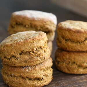 side view of vegan sweet potato biscuits made with spelt flour