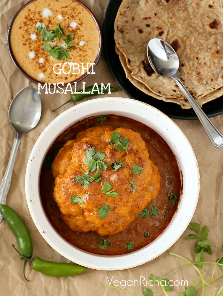 Whole roasted cauliflower in makhani sauce