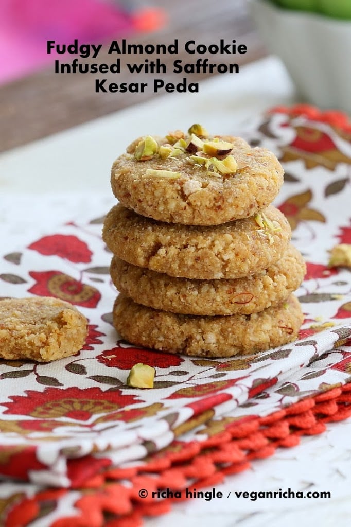 Vegan Kesar Peda - Saffron Infused Mithai Sweet Almond cookie