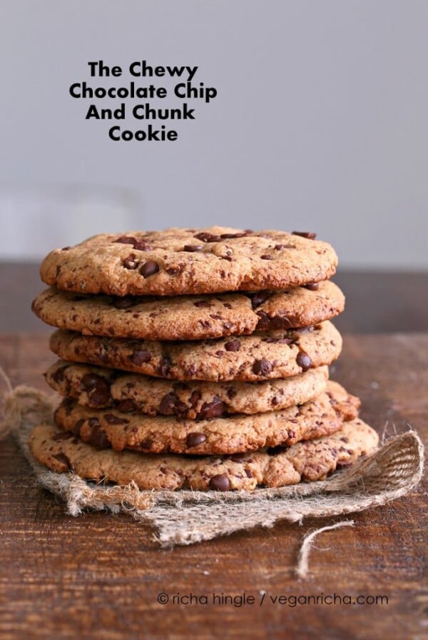 Ok people, if you do not have any vday plans, do not worry. Make these Giant Chocolate chip and chunk cookies for the special someone. All Chewy, chocolatey and delicious, with almond butter, less oil, maple and molasses to add to the chewyness. These giant cookies barely fit in my hand! #vegan #glutenfree #veganricha