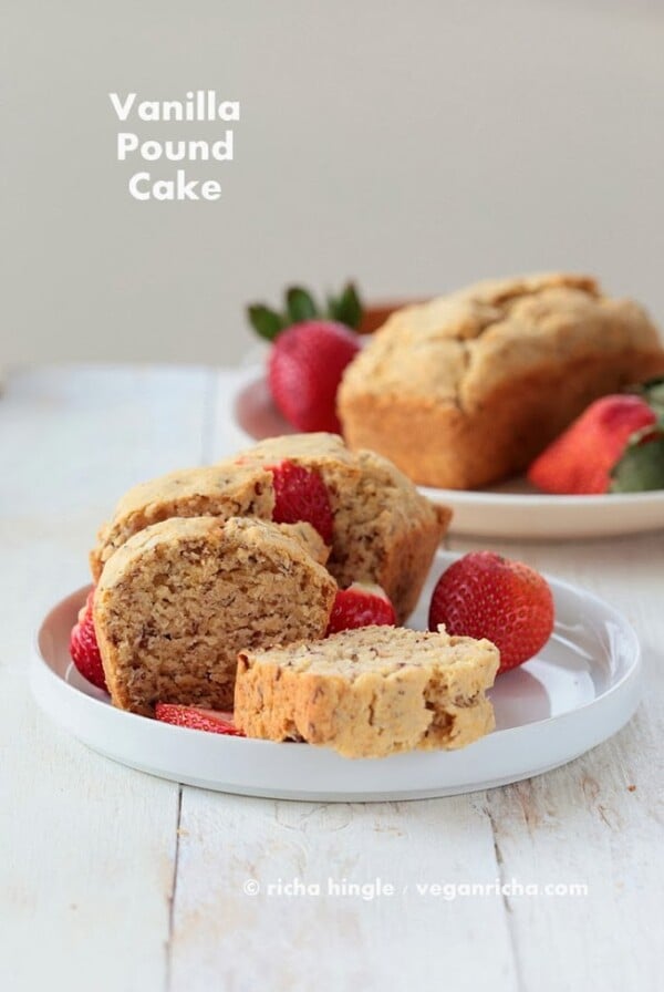 This Vegan Vanilla pound cake is easy, soy-free, soft and delicious. Make these mini loafs. Vegan Dairy-free, soy-free recipe. #vegan #glutenfree #veganricha