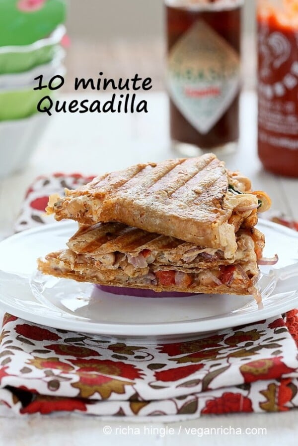 Taco Spice Vegan White Bean Quesadilla with Pepper Jack. #vegan #glutenfree #veganricha