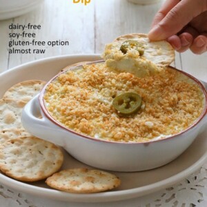 Vegan Jalapeno Popper Dip and Havarti Dip - glutenfree. Creamy Cheesy Jalapeno Queso like dip. Cashews, white beans, jalapenos and spices. Perfect for potlucks Vegan Recipe. #glutenfree #veganricha #vegan
