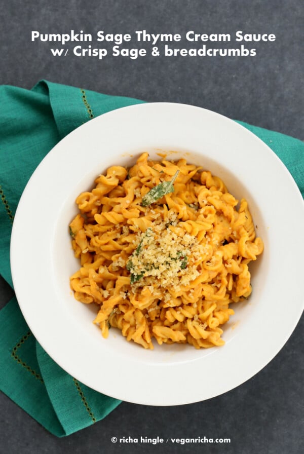Vegan Pumpkin Sage Cream Sauce Pasta |Vegan Richa #glutenfree #veganricha #vegan