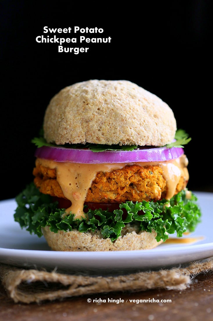Chickpea Sweet Potato Peanut Burgers | Vegan Richa #vegan #burger