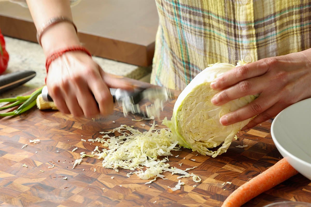 shredding the cabbage