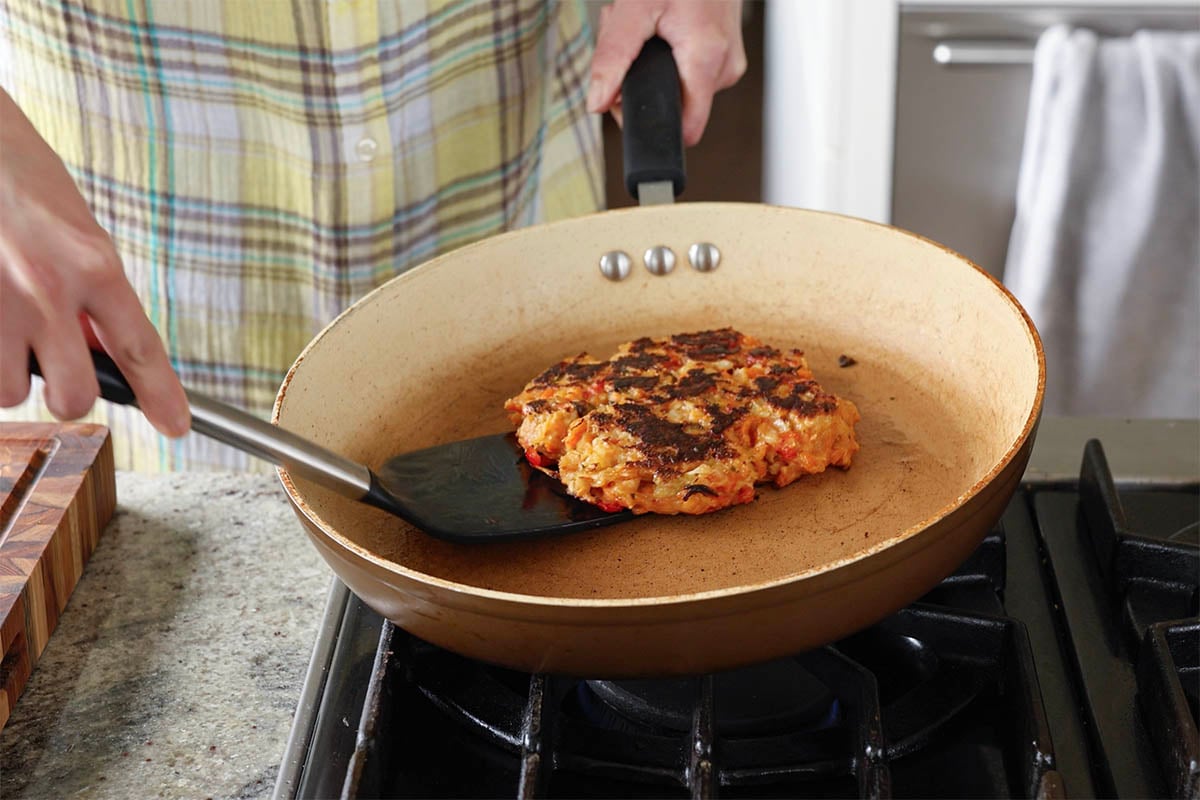 okonomiyaki in the pan after cooking