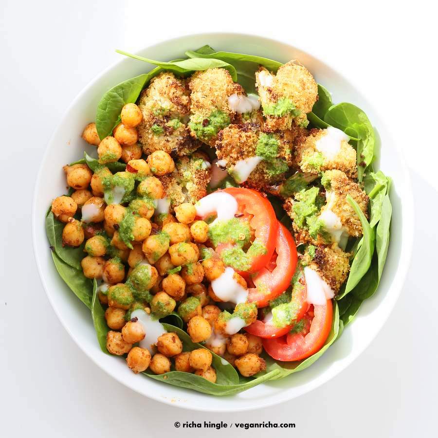 Moroccan Chickpea Cauliflower Bowl with Herb sauce | Vegan Richa