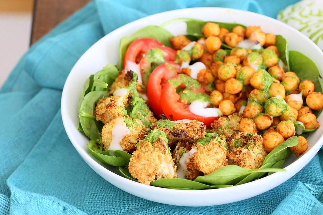 Moroccan Chickpea Cauliflower Bowl with Herb sauce | Vegan Richa