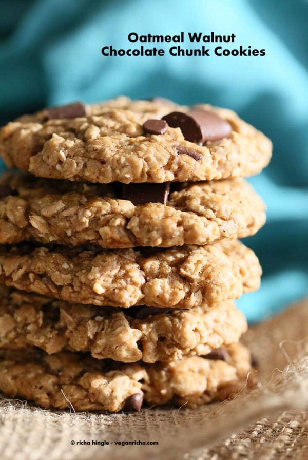 Oatmeal Walnut Chocolate Chunk Cookies | Vegan Richa #vegan #glutenfree #veganricha