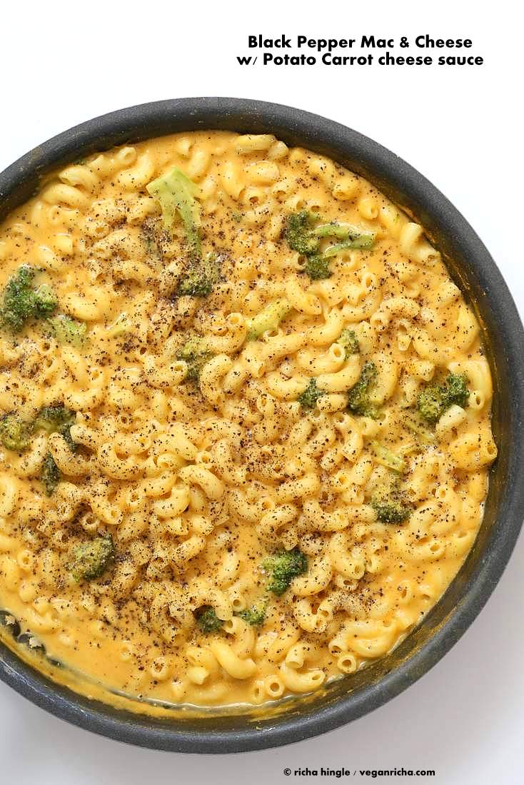 Vegan Black Pepper Mac and cheese with Potato Carrot Cheese Sauce| Vegan Richa #vegan #macncheese #nutfree 