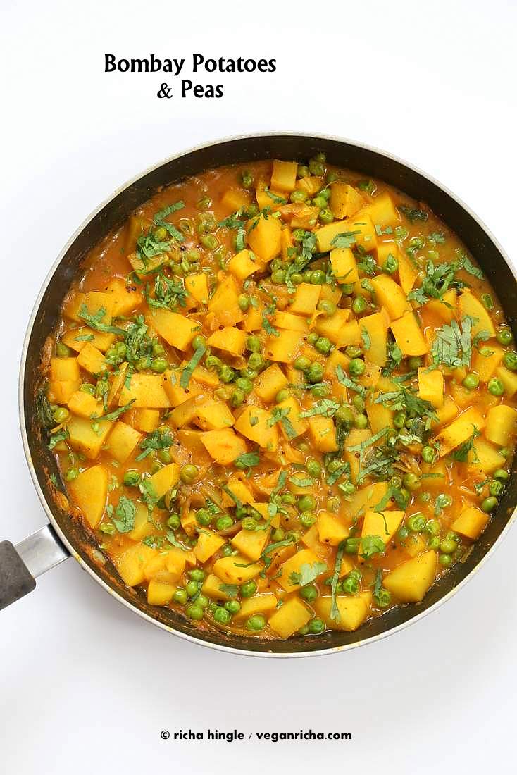 Vegan Bombay Potatoes and Peas | https://veganricha.com Easy Indian Spiced Potato and Pea curry. #vegan #glutenfree #soyfree #Indian