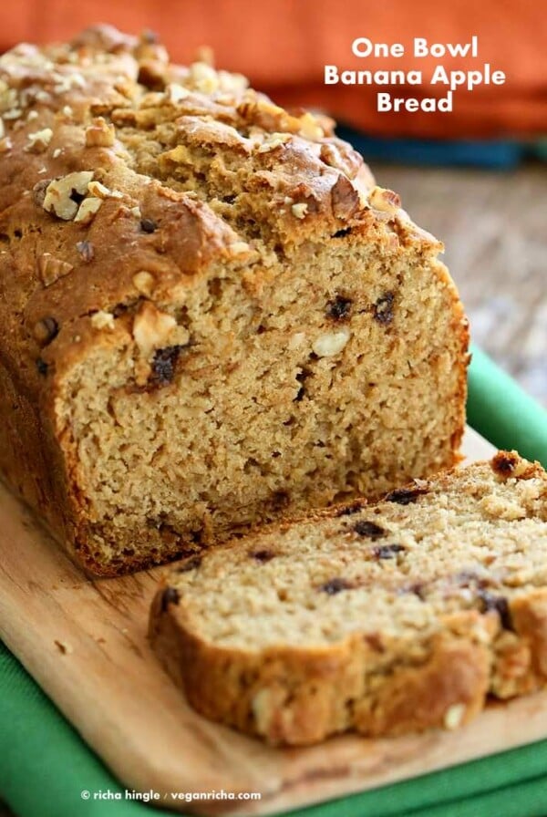One Bowl Vegan Banana Apple Bread | https://veganricha.com #vegan #banana #glutenfree #veganricha #vegan