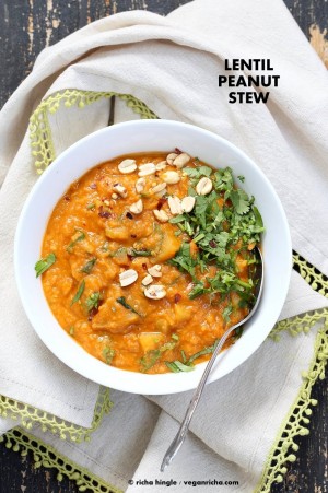 West African Inspired Peanut Lentil Soup #vegan #veganricha
