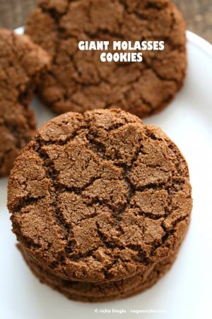 Giant Vegan Molasses cookies on white plate