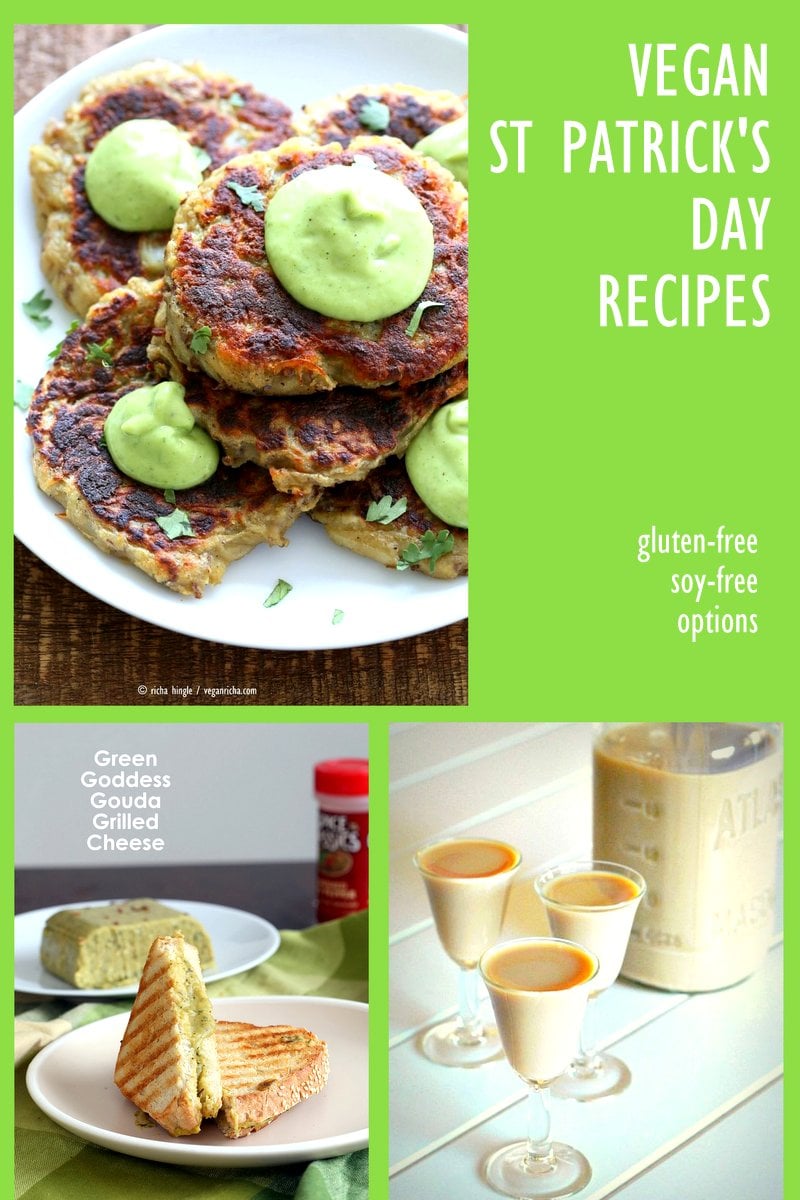 30 Vegan St Patrick's Day Recipes collection. Vegan Irish Recipes and Green things. Potato Cakes, Shamrock shake and more. Gluten-free Options. VeganRicha.com