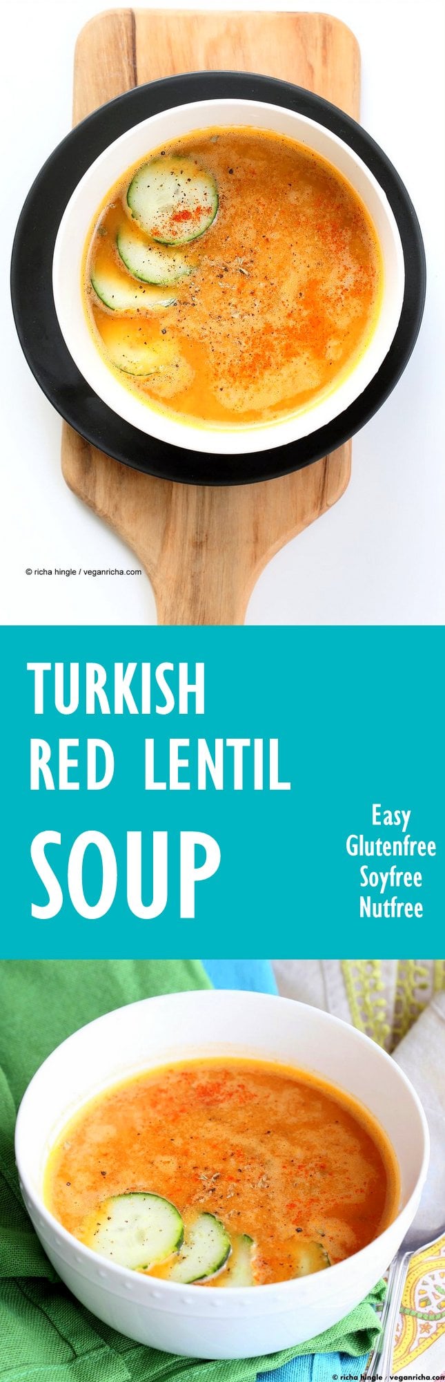 Easy Turkish Red Lentil Soup with carrots, turkish spices, red lentils.Easy weeknight meal. Few ingredients. Vegan Gluten-free Soyfree Recipe | VeganRicha.com