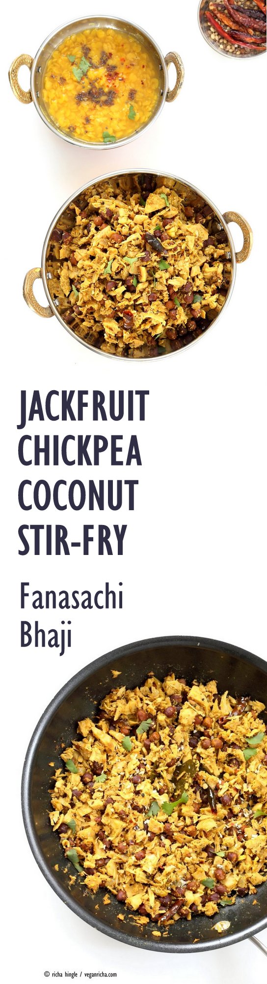 Fanasachi Bhaji - Maharashtrain Jackfruit Brown Chickpea Coconut Stir fry with coconut, sesame, Indian spices. #Vegan #Glutenfree #Soyfree #Side #Recipe.| VeganRicha.com