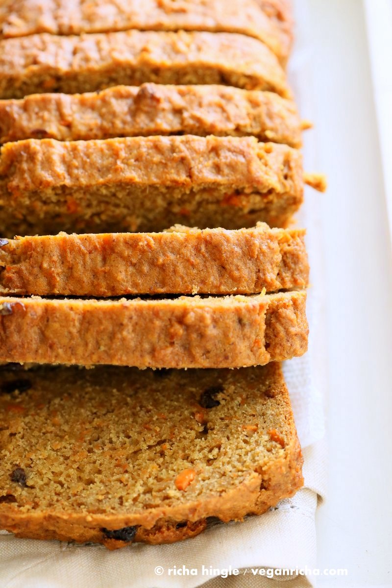 Vegan Carrot Cake Recipe. Vegan Carrot Cake Quick bread loaf with Cashew Cream Frosting. Moist, spiced, full of carrots. Low oil. Soyfree Palmoil-free | VeganRicha.com