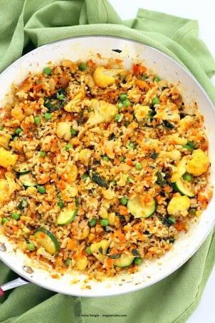Vegetable Carrot Fried Rice with Indian spices. Carrot Veggie Brown Rice Pilaf. Colorful flavorful side for Easter or Holidays. Vegan Glutenfree Soyfree Recipe | VeganRicha.com