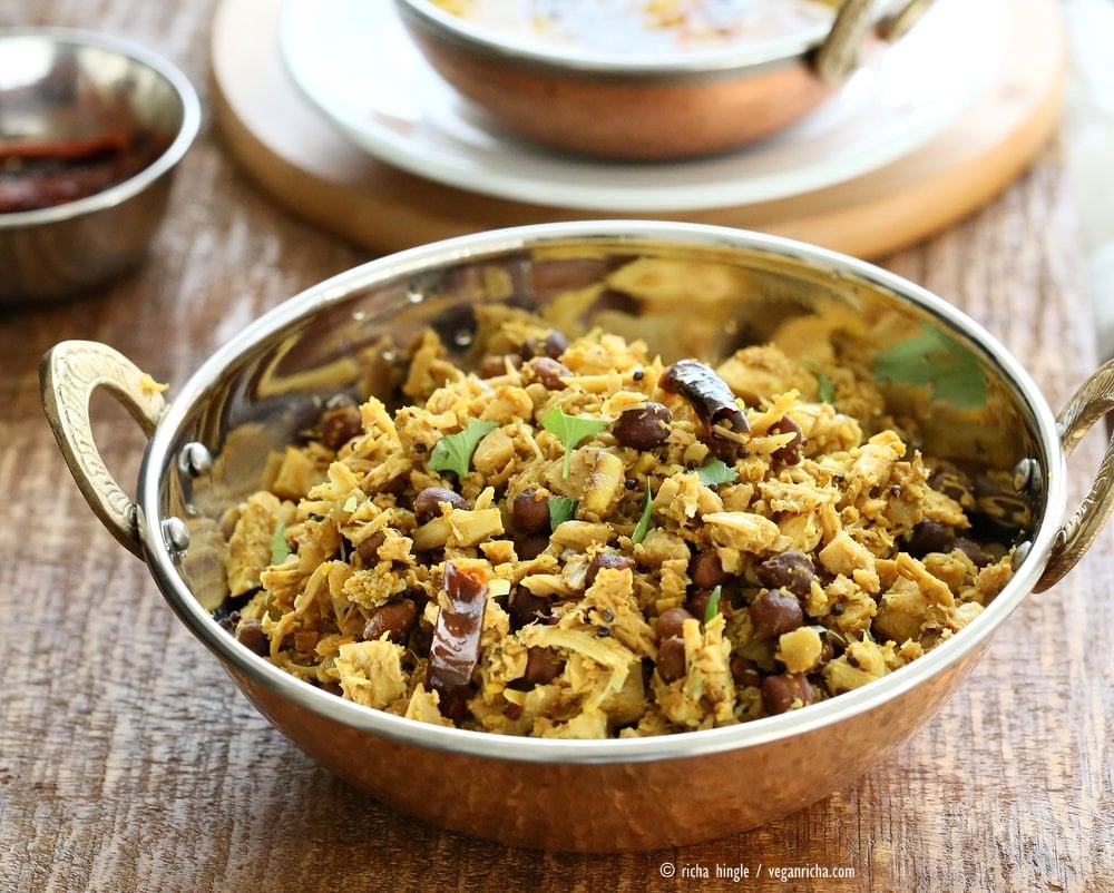 Fanasachi Bhaji - Maharashtrian Jackfruit Brown Chickpea Coconut Stir fry with coconut, sesame, Indian spices. Vegan Gluten-free Soy-free Side Recipe. | VeganRicha.com