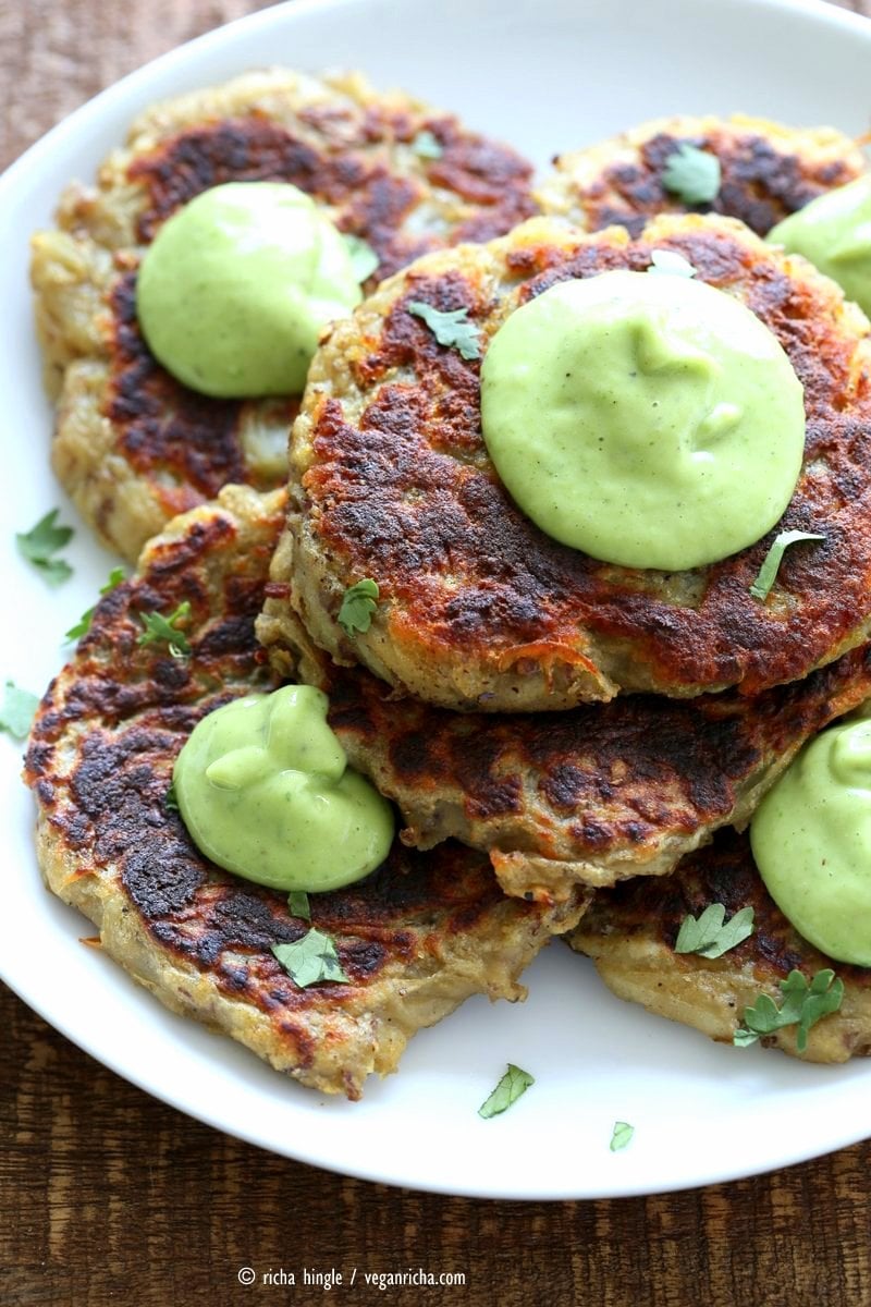 Traditional Irish potato pancake known as boxty, made eggless and vegan. Serve with avocado basil garlic ranch dressing. Vegan Soyfree Recipe | VeganRicha.com