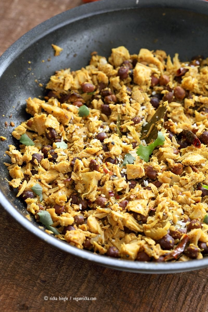 Fanasachi Bhaji - Maharashtrian Jackfruit Brown Chickpea Coconut Stir fry with coconut, sesame, Indian spices. Vegan Gluten-free Soy-free Side Recipe.| VeganRicha.com