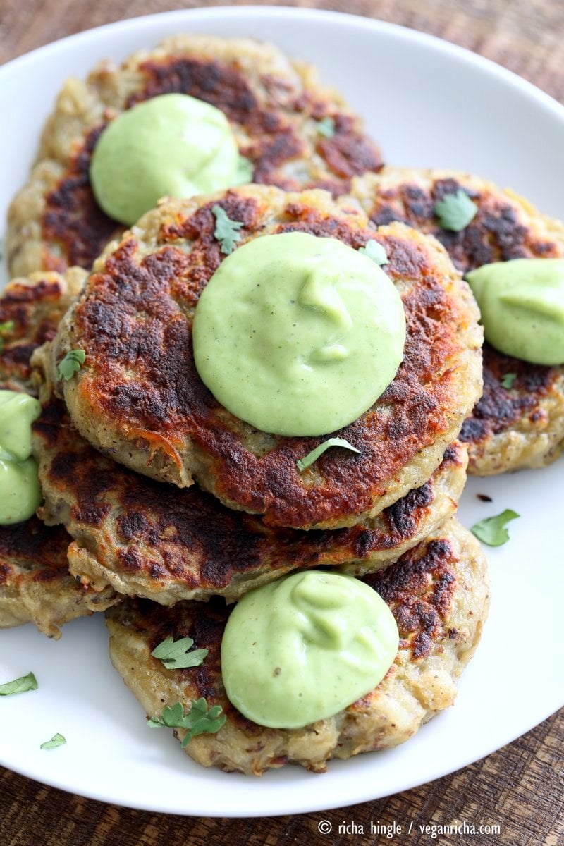 Traditional Irish potato pancake known as boxty, made eggless and vegan. Serve with avocado basil garlic ranch dressing. Vegan Soyfree Recipe | VeganRicha.com