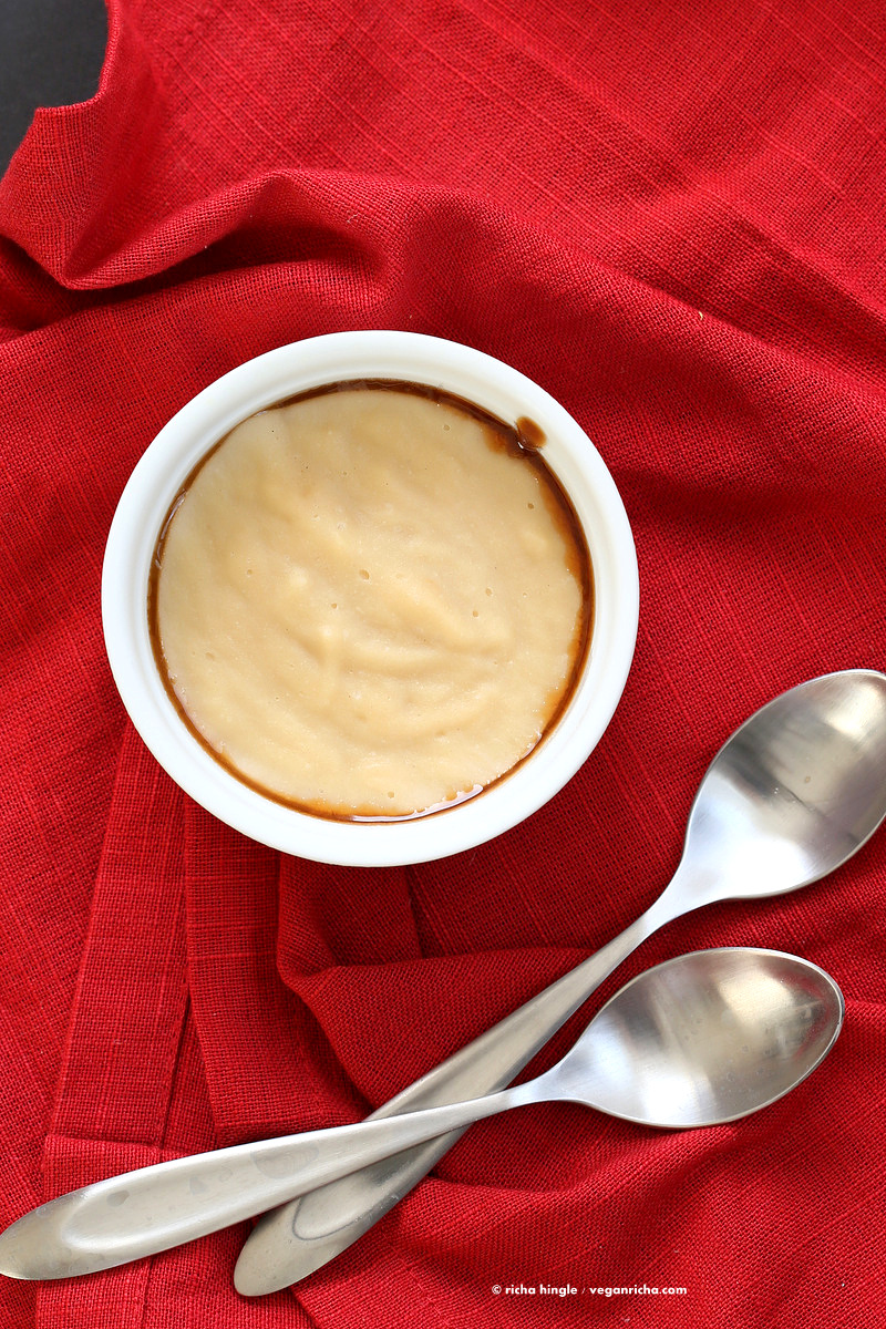 Lemon Flan. Vegan Flan Recipe. No Bake No Egg Custard flan with caramelized coconut sugar. Spanish Custard flan or Creme Caramel. Vegan gluten-free Soy-free Oil-free Recipe | VeganRicha.com