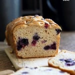 Lemon Blueberry Cake. This zesty Blueberry Lemon Pound Cake is dense and full of flavor. Use other berries in this Vegan Pound Cake Recipe. Non Dairy Yogurt Pound Cake Loaf with lemon and blueberries. 15 min prep and done. | VeganRicha.com #vegan #glutenfree #veganricha