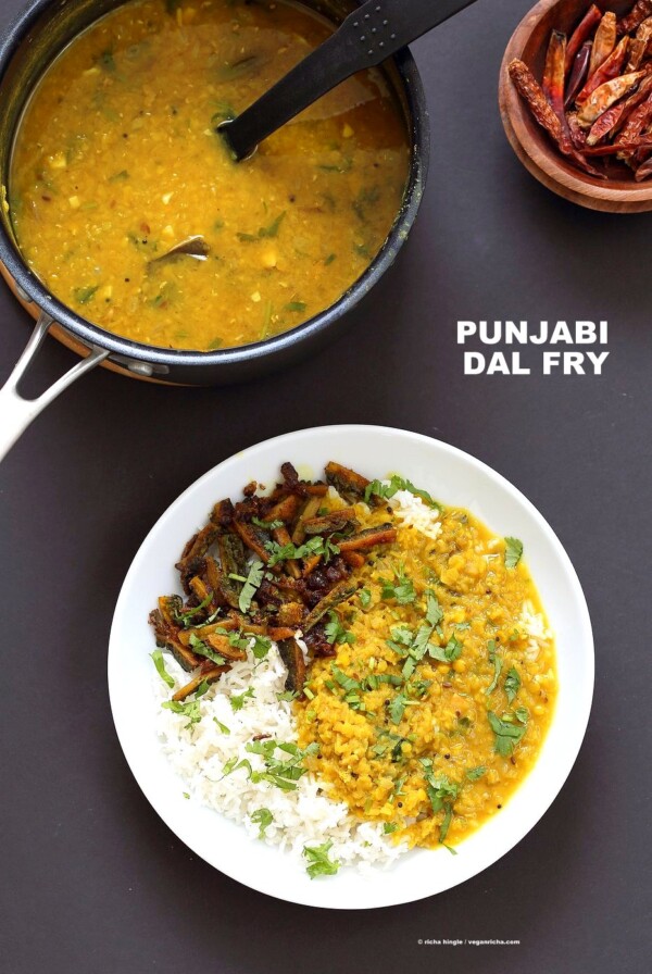 Punjabi Dal Fry Recipe. Easy Dal Fry with whole spices and garam masala. Lentil Dhal. Or use split peas. Vegan Gluten-free Soy-free Indian Recipe. | VeganRicha.com #glutenfree #veganricha #vegan
