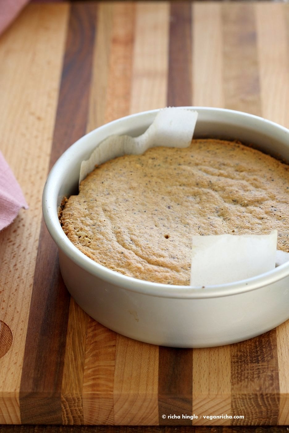 Vegan Almond Poppy Seed Cake. Gluten free Cake. Spongy Moist Cake with no Gum. Use as Sponge Cake without poppy seeds. Vegan Gluten-free Oil-free Recipe. | VeganRicha.com