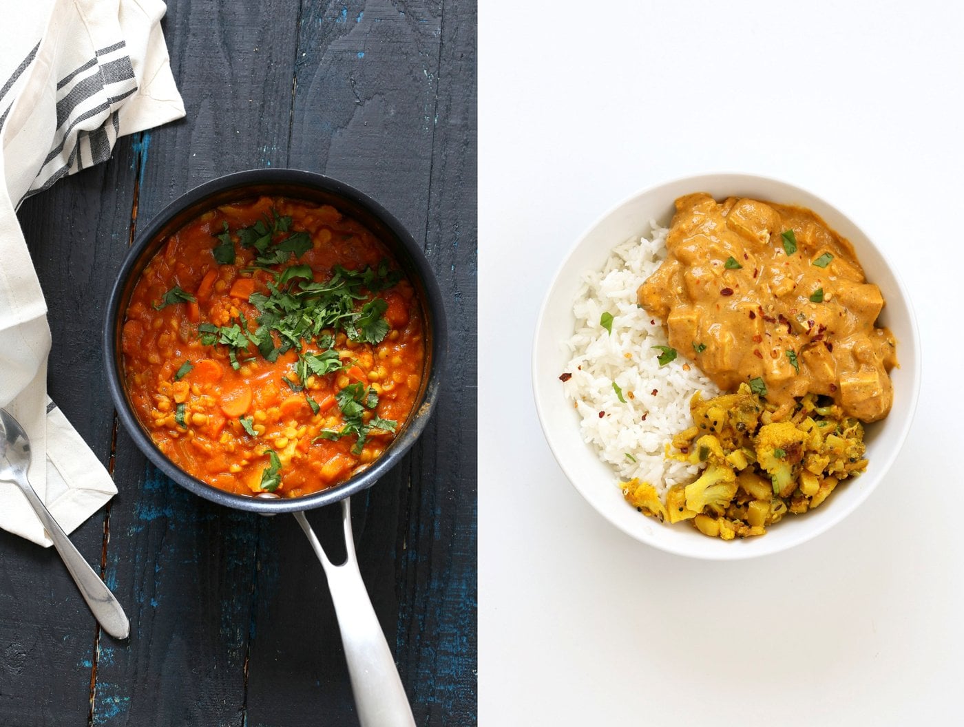 Spli Pea Soup and Masala Tofu Bowl | VeganRicha.com