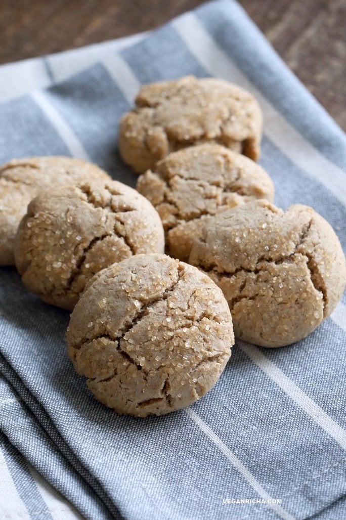 Tahini cookies with Candied Ginger and Gingerbread Spices. Easy Holiday Cookies. Vegan Nut-free Palm oil-free Recipe | VeganRicha.com