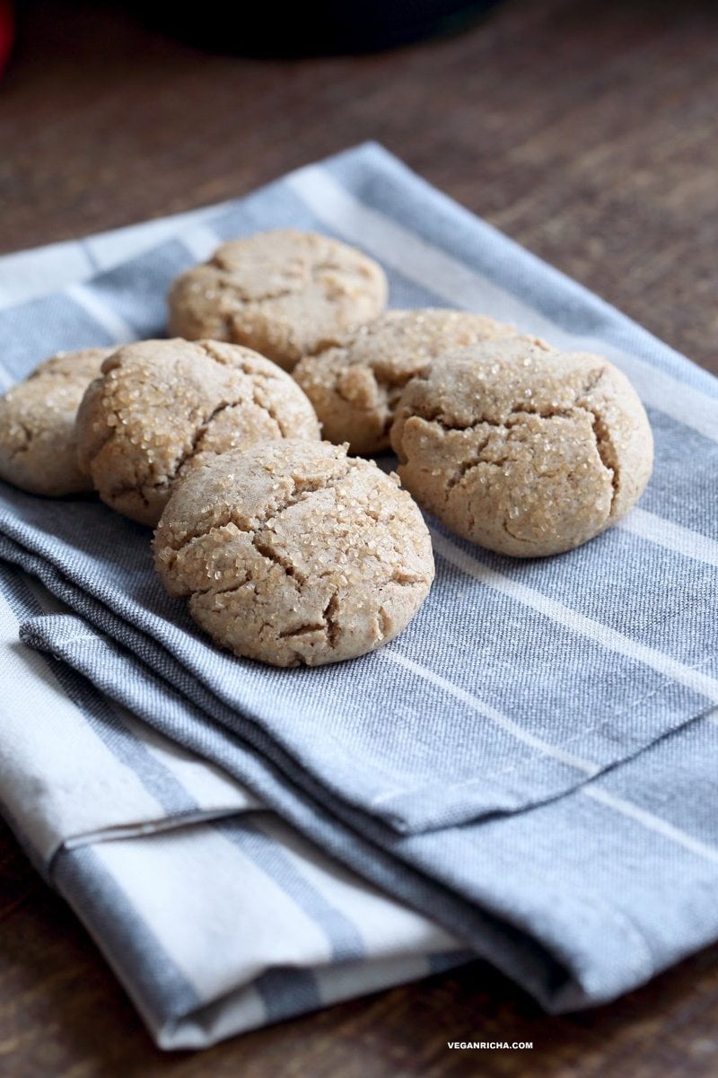 Tahini cookies with Candied Ginger and Gingerbread Spices. Easy Holiday Cookies. Vegan Nut-free Palm oil-free Recipe | VeganRicha.com