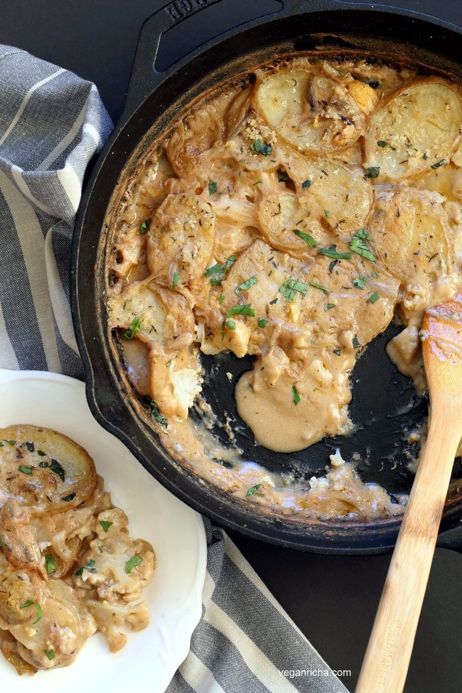 Vegan Scalloped Potatoes and Cauliflower with Jamaican Curry Spices. Curried Scalloped Potatoes. Vegan Potato Gratin. Easily made gluten-free. #vegan #soyfree #veganricha #recipe | VeganRicha.com
