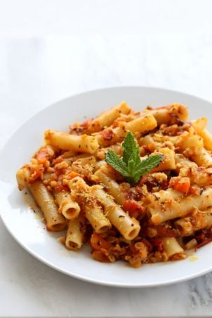 Red Lentils in Chipotle tomato Sauce with Pasta #vegan #veganricha