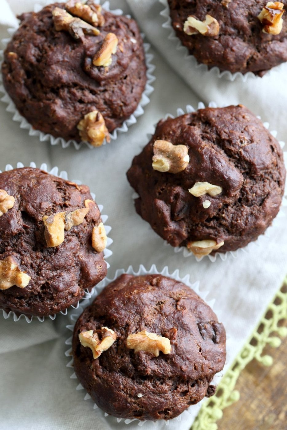 Peanut Butter Chocolate Banana Muffins 1 Bowl / Blender. No Added oil in these tall muffins. Easy 1 Bowl Chocolate Banana Muffins. #Vegan #Soyfree #Recipe #veganricha #Glutenfree option | VeganRicha.com