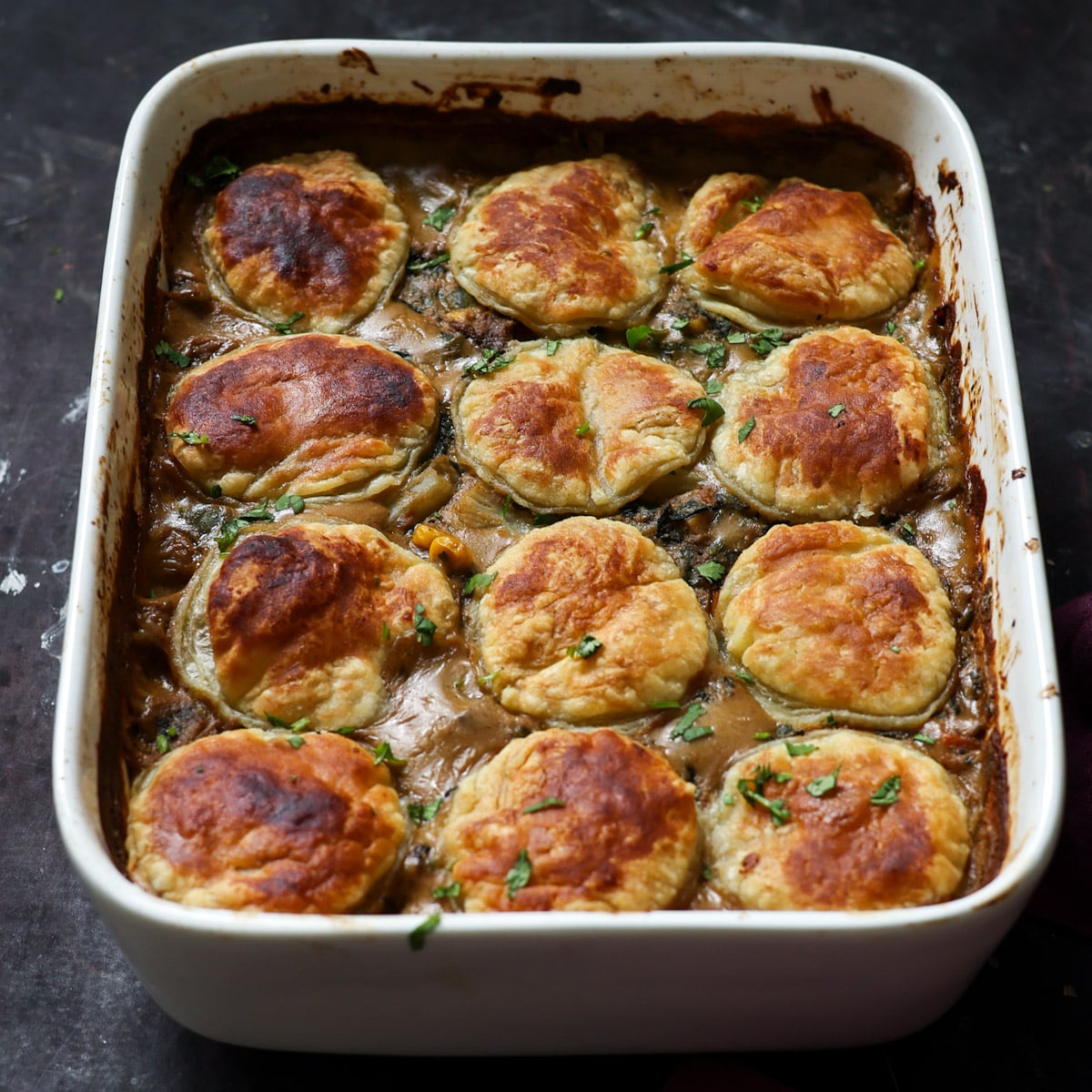 masala vegetable pot pie in the baking dish